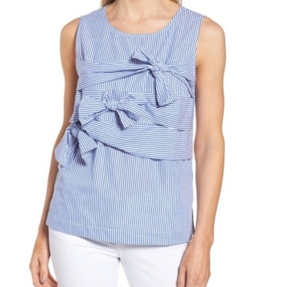 Halogen Womens Blouse Large Petite Blue White - Picture 1 of 3